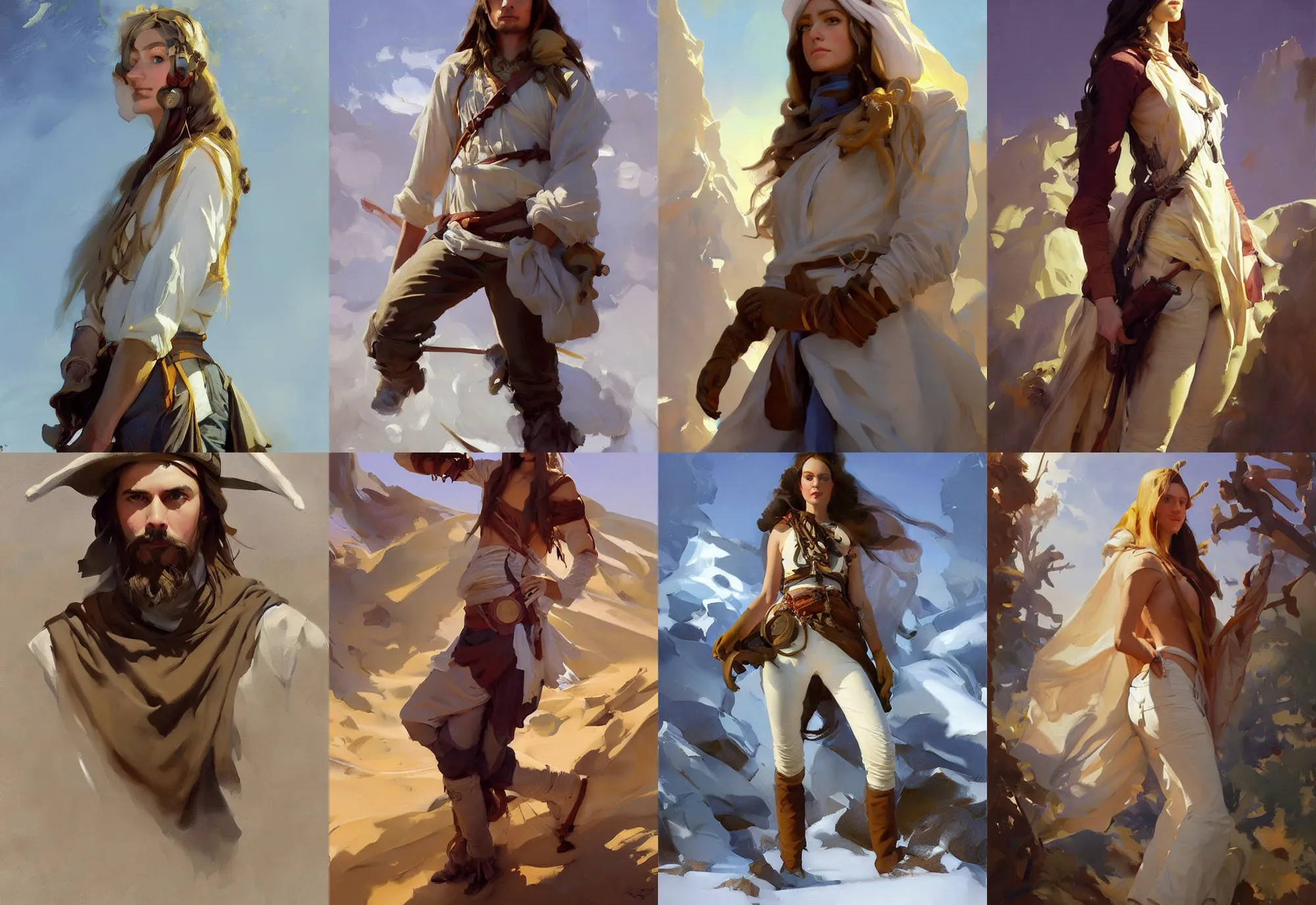 Image similar to in full growth portrait of hippie model girl jodhpurs hyperborea winter traveler treasure hunter greg manchess painting by sargent and leyendecker, fantasy, medium shot, asymmetrical, intricate, elegant, matte painting, illustration, hearthstone, by rhads, by greg rutkowski, by greg tocchini, by james gilleard, by joe fenton