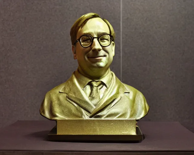 Prompt: A luminous bronze bust of Linus Torvalds