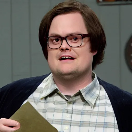 Image similar to dwight schrute pretending to be clark duke