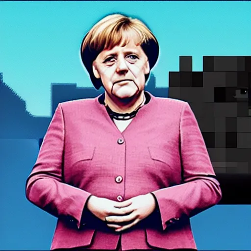 Prompt: angela merkel as a minecraft character