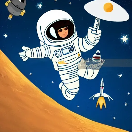 Image similar to An astronaut in space riding on a rocket, in the style of ivan rabuzin