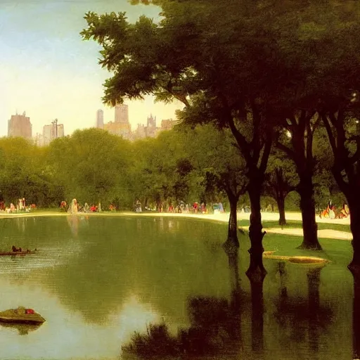 Prompt: bouguereau style painting of the central park, new york city, panoramic view