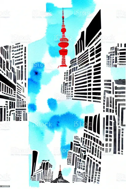 Image similar to minimalist watercolor art of tokyo, illustration, vector art