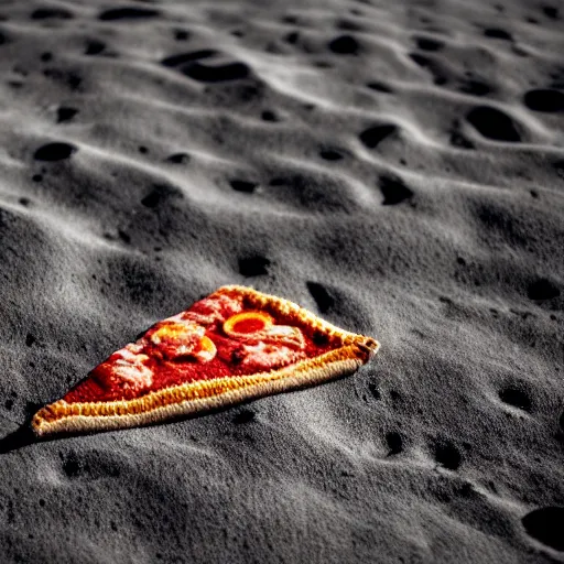 Prompt: a knitted pizza slice laying on the moon, 8 k, hyperdetailed