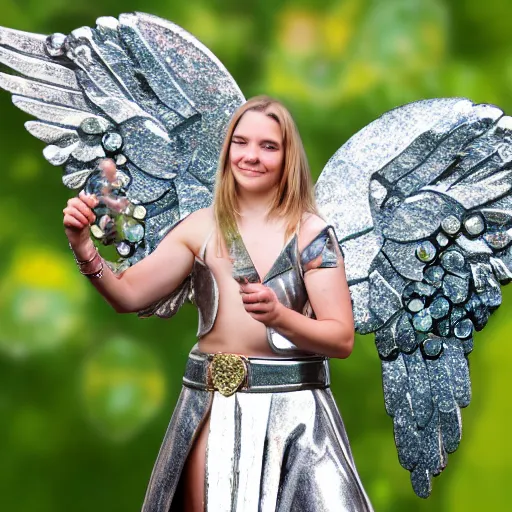 Prompt: photo of an angel warrior with crystal armour