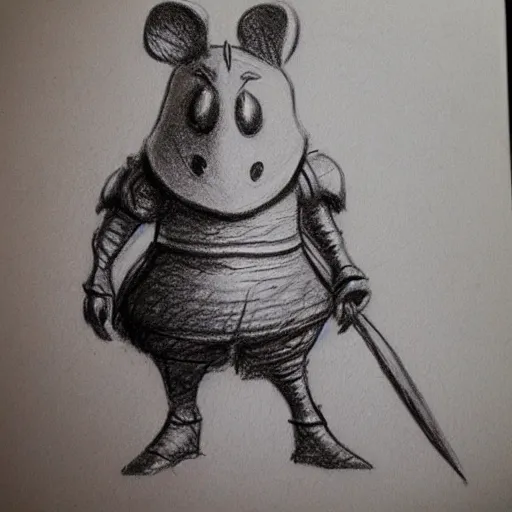 Image similar to milt kahl pencil sketch of a heroic mouse in knight's armor