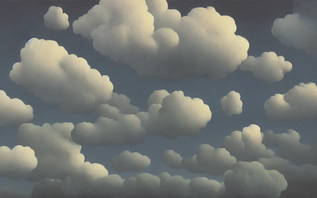 Image similar to dark clouds, detailed painting by rene magritte