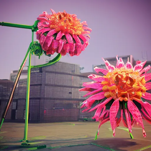 Image similar to big robotic flower, 3 d render, octane engine