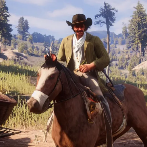 Prompt: an in-game screenshot of Eric Andre in Red Dead Redemption 2 (2018)