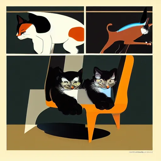 Image similar to cats in the style of syd mead