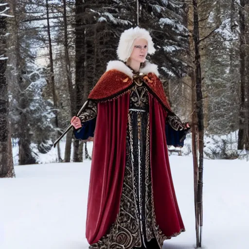 Prompt: photo of a real-life beautiful nordic queen with ornate cloak and crown