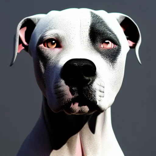 Prompt: photo of a skinny dark gray coat pit bull with a white paws and a white nose! animated digital art, highly detailed, animated digital matte painting, beautiful eyes!, pretty face!!, trending on artstation symmetry, concept art, sharp focus, illustration, art by! ilya kuvshinov!!, octane render