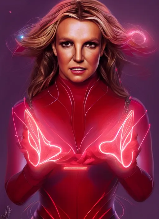 Prompt: britney spears as scarlet witch, intricate, elegant, glowing lights, highly detailed, digital painting, artstation, glamor pose, concept art, smooth, sharp focus, illustration, art by artgerm and greg rutkowski, artey freytag