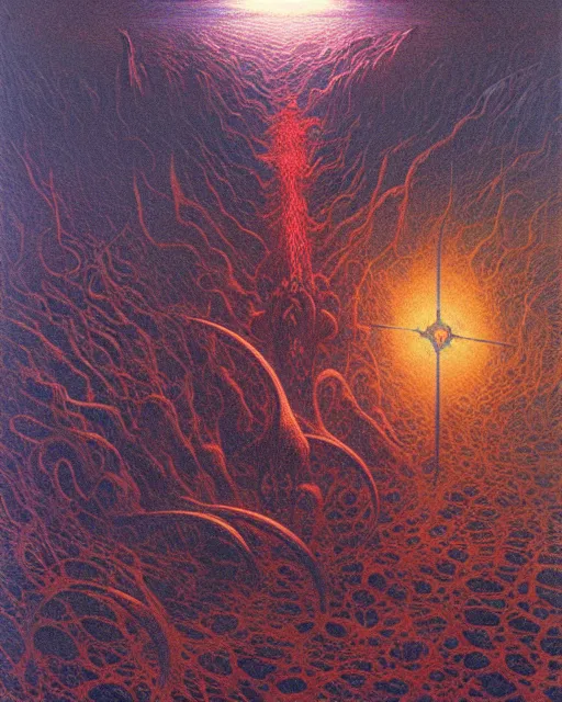 Image similar to conjuring!!! an image!!! from noise!!!, by donato giancola, zdzisław beksinski, and larry elmore, intricate, chaotic, hopefull, volumetric lighting