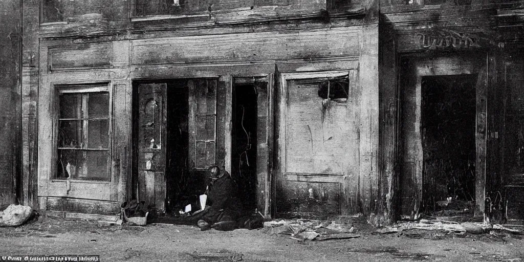 Prompt: a car on the side of the road at night, stopped, front door popped open and blood all over the windows, a dark presence sit's in the car with no face like a photograph by Jacob Riis