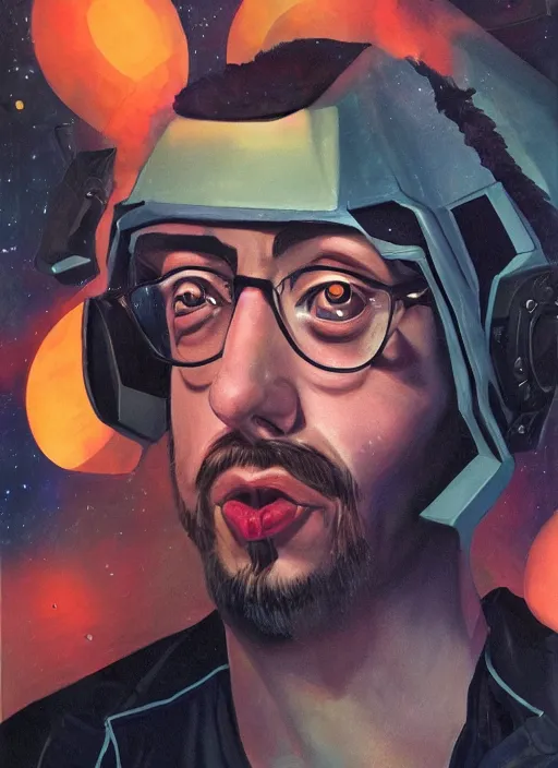 Image similar to Sam Hyde by Vincent Di Fate, rule of thirds, sigma look, beautiful, smooth, in intergalactic hq