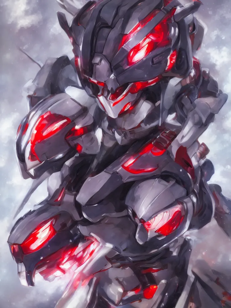 Image similar to A realistic anime portrait of a man in a Gundam suit with glowing red eyes, digital painting, by Stanley Artgerm Lau, Sakimichan, WLOP and Rossdraws, digtial painting, trending on ArtStation, SFW version