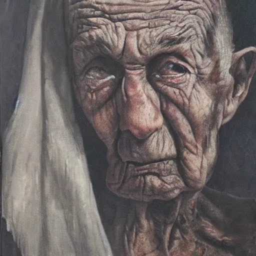 Image similar to pain and old age, dark, painting