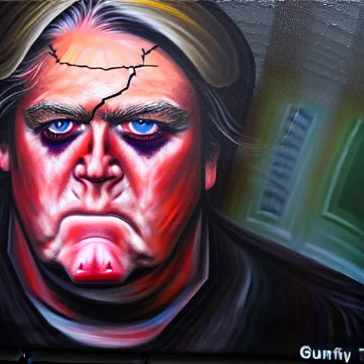 Image similar to steve bannon as a zombie, oil on canvas, by gurney, dramatic