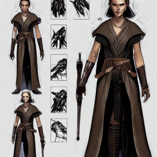 Image similar to ryan church concept art sketch star wars sith rey character reference sheet