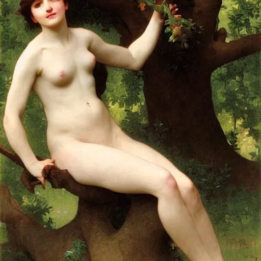 Prompt: woman discovers a woman growing from a tree, by bouguereau