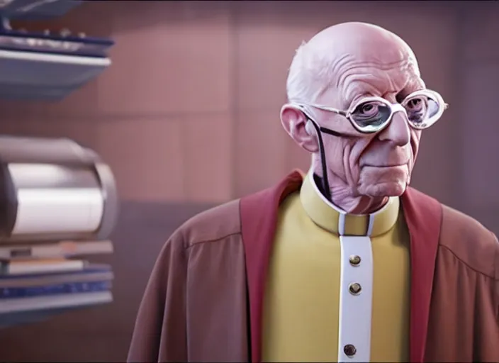 Image similar to film still of professor farnsworth in the new scifi movie, 4 k