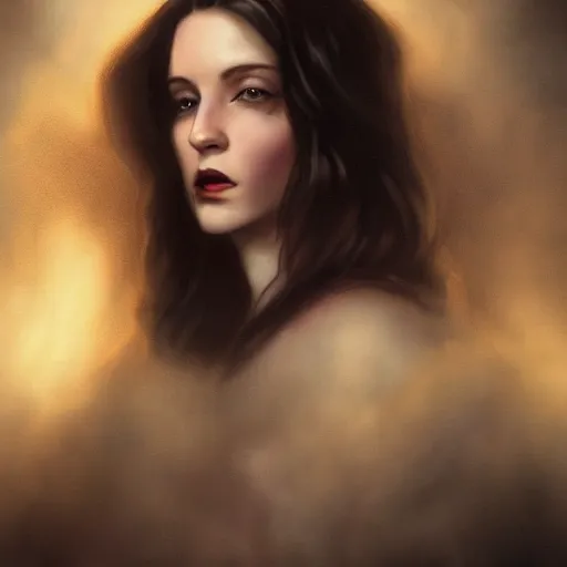 Prompt: majestic gracious regal aristocratic brunette female vampire portrait, atmospheric lighting, painted, menacing, intricate, volumetric lighting, beautiful, rich deep colours masterpiece, golden hour, sharp focus, hyper realistic, ultra detailed, by leesha hannigan, ross tran, thierry doizon, kai carpenter, ignacio fernandez rios