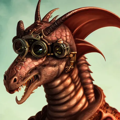 Prompt: a profile picture of a dragon with steampunk googles, by ROSS tran, 4k