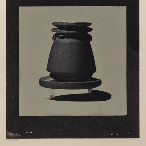 Prompt: An offset lithography of a ready-made artifact that looks like a found object from an exotic culture, photography, 60s style, full page