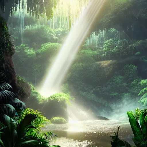 Image similar to great jungle turquiose waterfall, highly detailed, mist, god rays, cinematic, cinematic lighting, ultra details, cinematic, digital painting, artstation