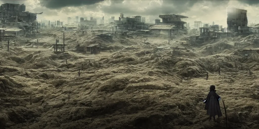 Prompt: 4k portrait realistic of a genshin dystopian landscape with stunning visuals