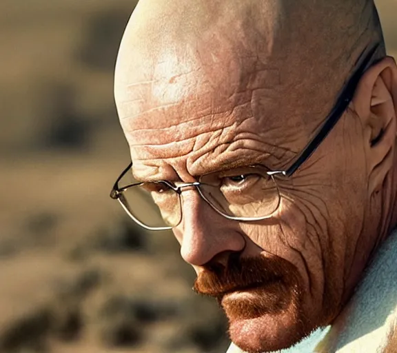 Prompt: walter white rapping in the desert, realistic, movie still, close up