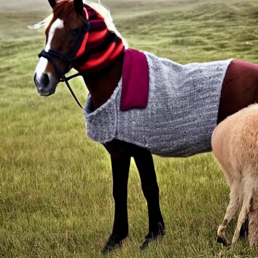 Prompt: horse wearing a sweater with a horse on it