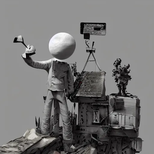 Prompt: full moon, figurines, travel, tilt shift, style of 3 d daz, occlusion, white clay, style of dave mckean, style of shuzo oshimi, style of will eisner, full of color, on white, smooth, thin sharp lines, detailed, octane render