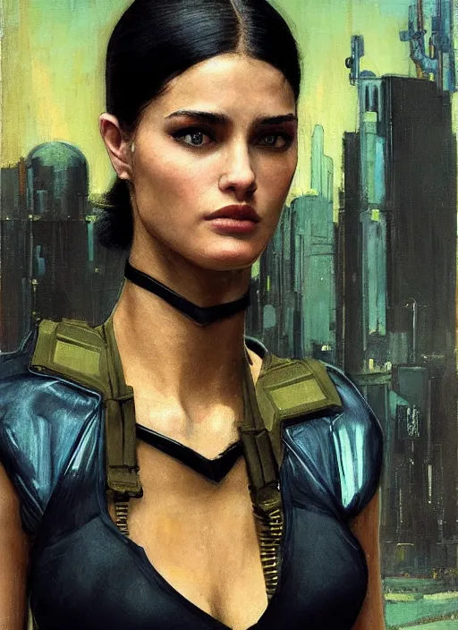 Image similar to Selina Kyle. beautiful cyberpunk female USN marine wearing a military vest and a black and yellow tactical jumpsuit (cyberpunk 2077, bladerunner 2049). gorgeous face. Iranian orientalist portrait by john william waterhouse and Edwin Longsden Long and Theodore Ralli and Nasreddine Dinet, oil on canvas. Cinematic, hyper realism, realistic proportions, dramatic lighting, high detail 4k