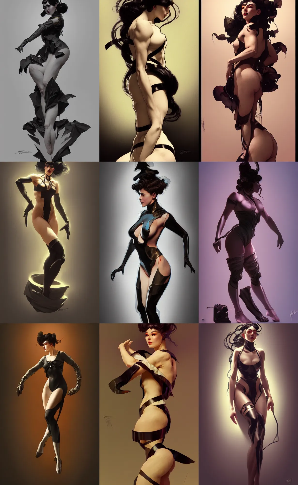 Image similar to digital concept art by artgerm, tooth wu, bierstadt, gurney, stalenhag and alphonse mucha. namilia. just one lonely black tape project attctive showgirl!! full body!! contour light effect!! 8 k, stage light. octane render. sharp edge. ultra clear detailed, sitting pose