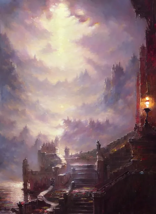 Prompt: 日 付 変 更 線. fantasy, regal, by greg rutkowski, thomas kindkade, yoshitaka amano, icto ngai