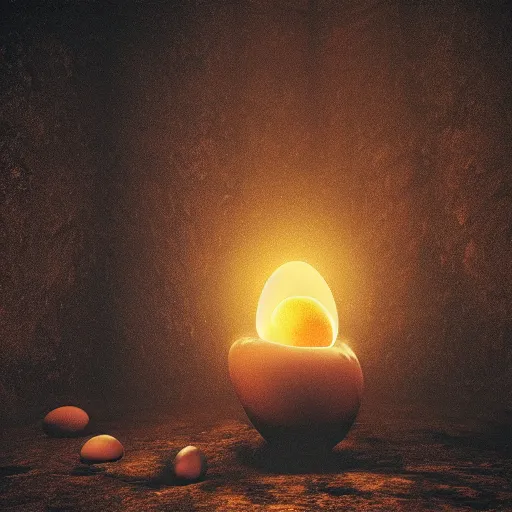 Prompt: holy egg on a pedistal in a dark dungeon. epic lighting, concept art, 8 k, paid artwork, intricate