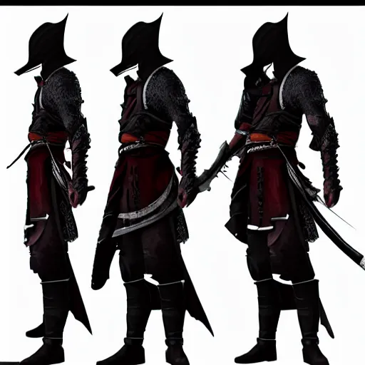 Image similar to Full body profile of Male Ninja Pirate, hd, intricate, bloodborne, 8k, digital art