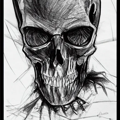 a black pen sketch of a skull in a desert, beginner,, Stable Diffusion