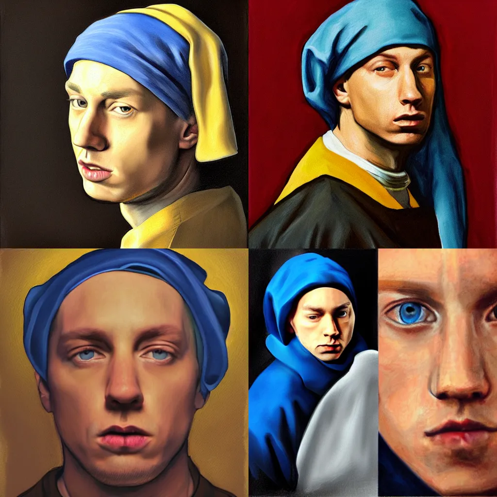 Prompt: portrait of eminem in the style of vermeer