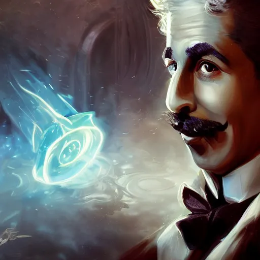 Prompt: portrait of charlie chaplin as a spellcaster, league of legends amazing splashscreen artwork, splash art, natural light, elegant, photorealistic facial features, intricate, fantasy, detailed face, atmospheric lighting, anamorphic lens flare, cinematic lighting, league of legends splash art, hd wallpaper, ultra high details by greg rutkowski