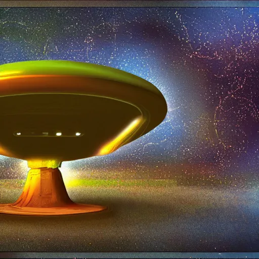 Prompt: flying saucer occupants ufo digital painting concept art photoreal