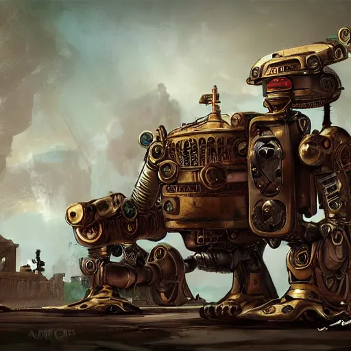 Image similar to steampunk robots in ancient rome, concept art, artstation