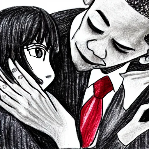 Image similar to A traditional drawing of Barack Obama hugging his anime waifu, detailed, semi chibi style, trending on Pixiv