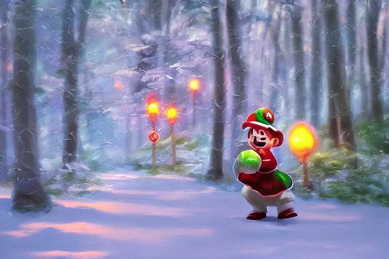 Prompt: painting acrylic blur oil wonderland yoshi kurbi dofus 3 d real