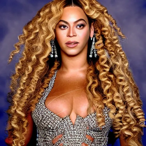 Image similar to beyonce with strands of diamonds for hair, studio photo