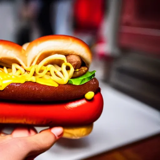 Image similar to a picture of a hot dog but it's a hamburger