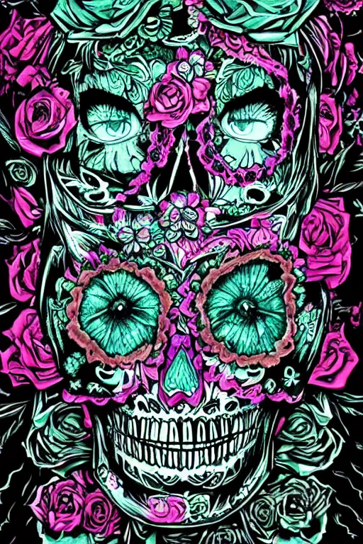 Image similar to Illustration of a sugar skull day of the dead girl, art by liam wong