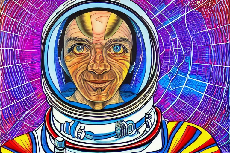 Image similar to a portrait of an astronaut in the style of alex grey,